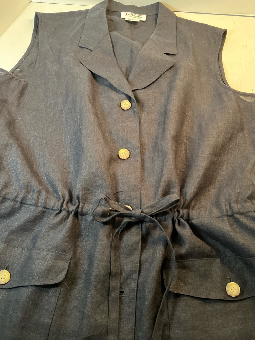 Talbots Linen Drawstring Sleeveless Vest - Black